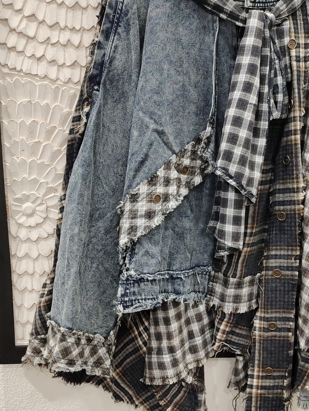 Boho Patchwork Plaid Assymetrical Denim Skirt - Blue - Picture 5 of 10